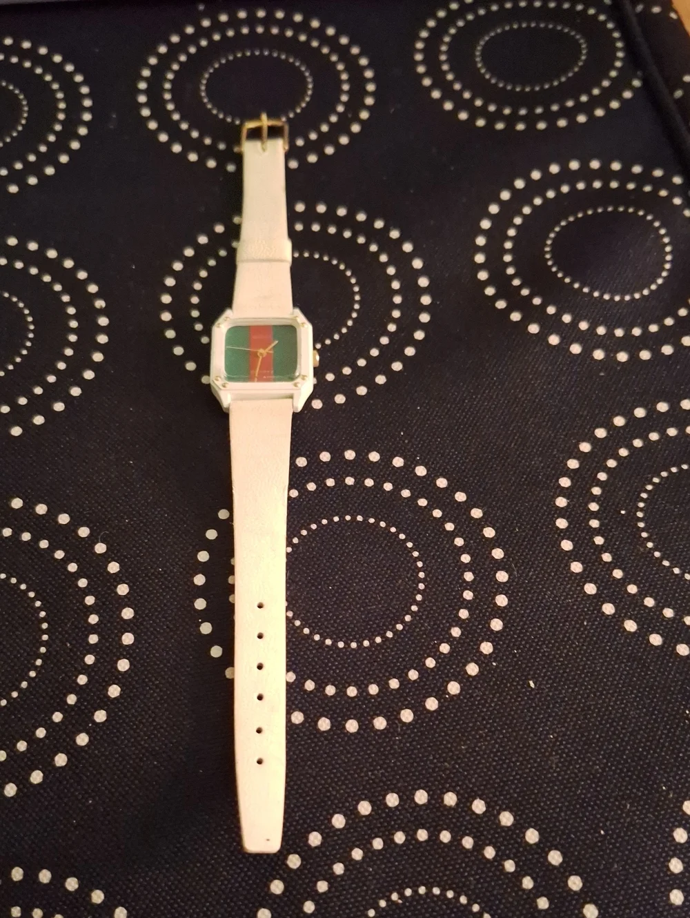 Gucci White Watch with Green and Red Striped Dial